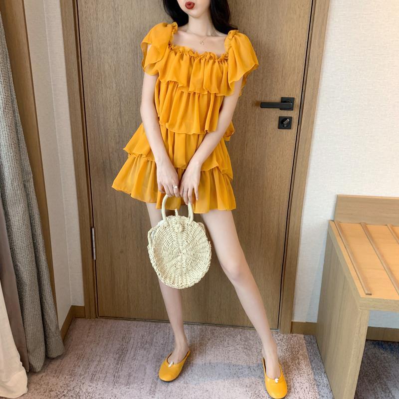 Đầm Chiffon Trễ Vai Dáng Rộng Xếp Tầng Thời Trang Mùa Hè Mới Cho Nữ 2021