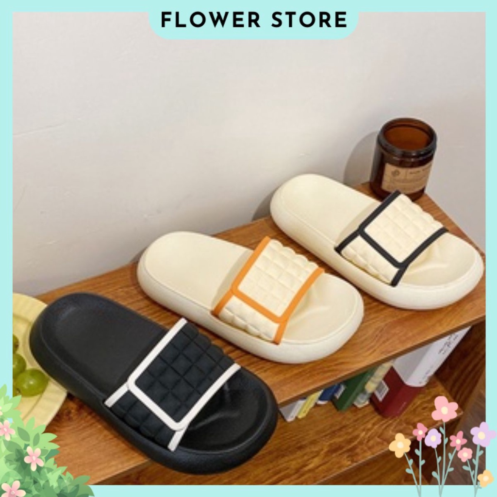 Dép cao su đế độn bánh mì quai ngang sọc vuông viền màu kiểu ulzzang FLOWER D09 - Nguyentrang239