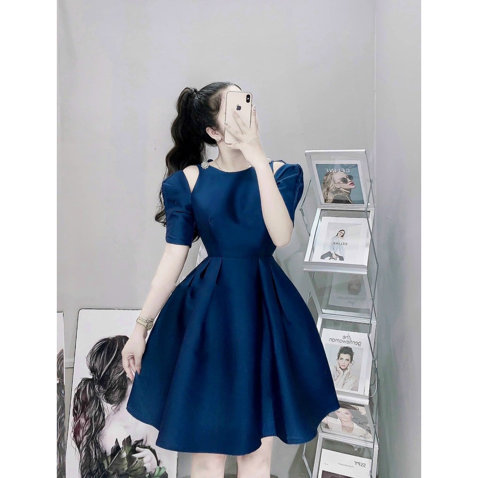 Váy đầm nữ xòe ôm eo cổ tròn tay phồng thời trang nữ thiết kế trẻ trung năng động phù hợp mọi phong cách