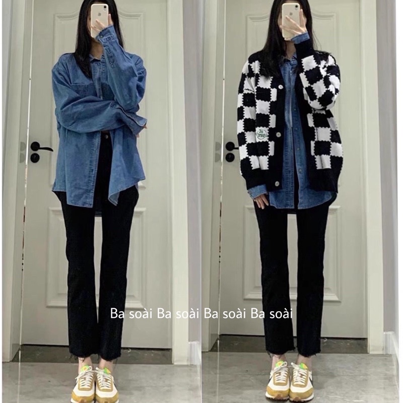 Quần jeans ống đứng đen ba soai