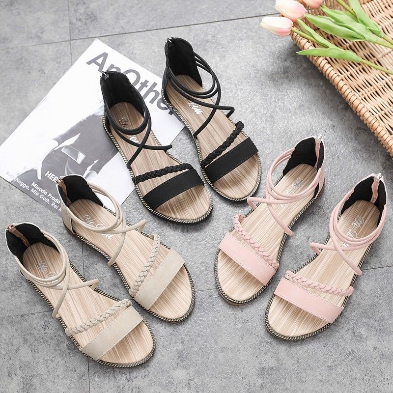 Xăng đan Đế Thấp Hở Ngón Quai Chéo Phong Cách Hàn Quốc Thời Trang Đi Biển Cho Nữ