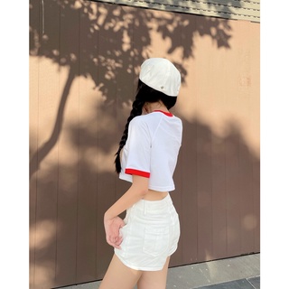 Áo thun DirtyCoins Basic Croptop Raglan White/Red
