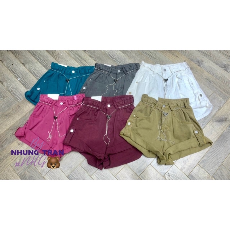 Quần sooc trơn xắn gấu kèm xích PD (hàng QC )