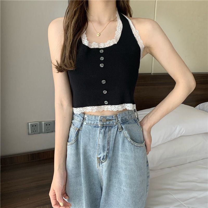 Áo Sát Nách Cổ Yếm Phối Ren Thời Trang Cho Nữ