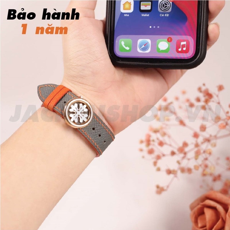 [BẢO HÀNH 1 NĂM] Dây Da EPSOM Xám chỉ Cam Khoá Patek cho Apple Watch series 1/2/3/4/5/6/7