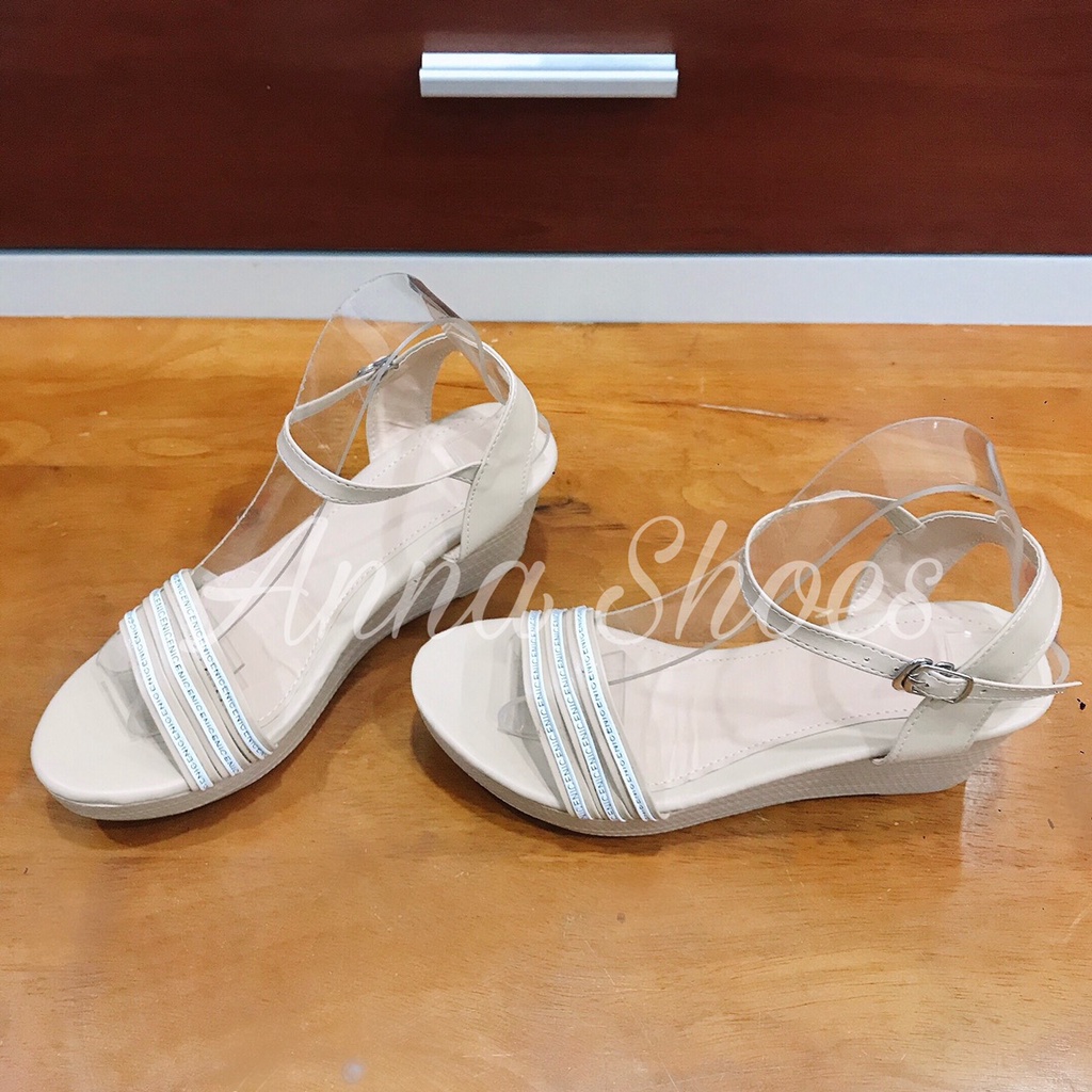 Sandal nữ công sở  6cm - 9cm đế xuồng quai 3 dây mảnh phối chữ  ANA