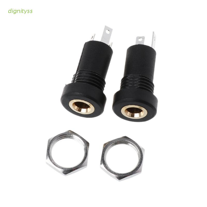 Set 2 jack cắm âm thanh 3.5mm 3 cực màu đen vàng kèm đai ốc