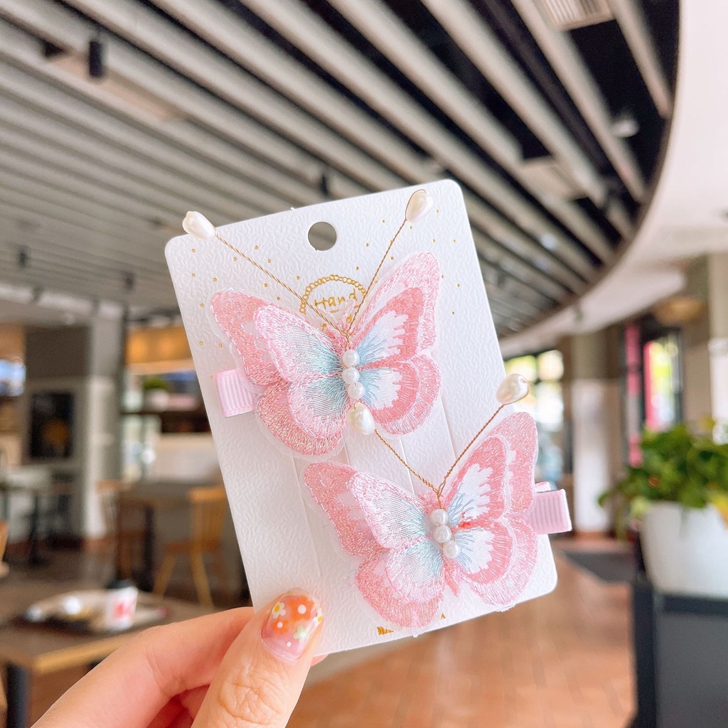 Set 2 Kẹp Tóc Hình Bướm Dễ Thương Cho Bé Gái