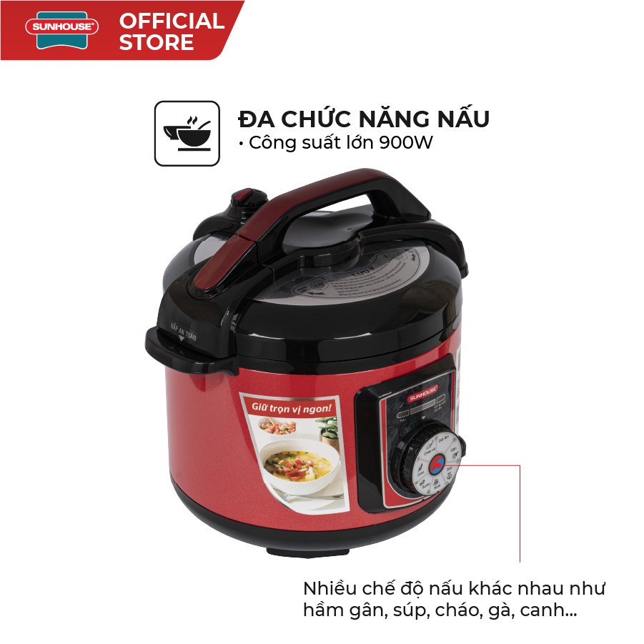 Nồi Áp Suất Điện Đa Năng SUNHOUSE SHD1755 900W ( Dung tích 5L ) - TẶNG Kèm Ấm siêu tốc Sunhouse 1.8L