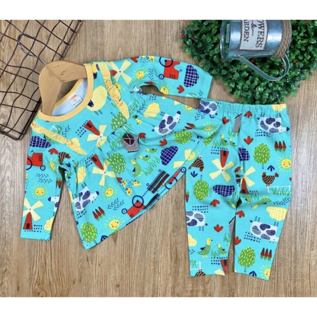 Bộ tay dài thun bozip bé gái size 8-22kg