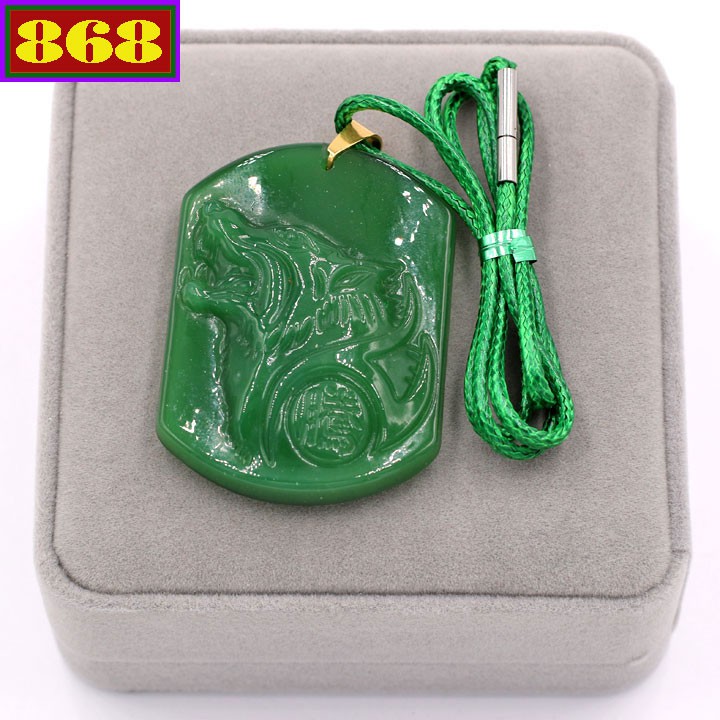 Vòng cổ đầu chó sói đá xanh DXCSX1 - Dây đeo đá phong thủy - Mặt đá Size lớn