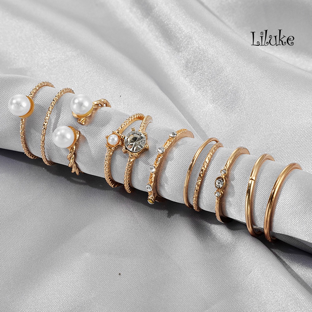 Bộ 5 / 8 Nhẫn Hợp Kim Hở Trang Trí Ngọc Trai Giả Phong Cách Bohemian Cho Nữ