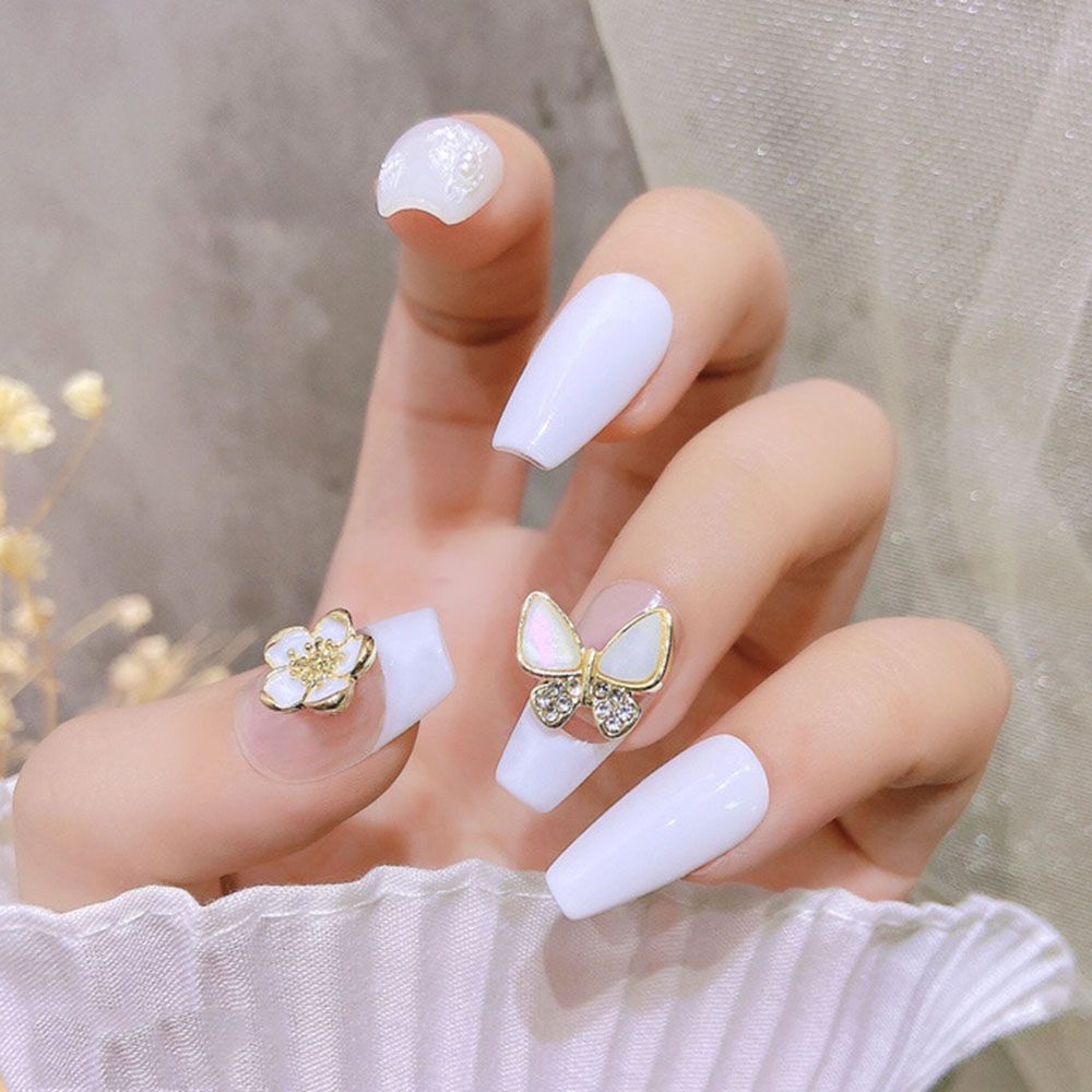 [Hàng mới về] Phụ kiện đính móng trang trí nghệ thuật đính ngọc trai giả hình hoa/bướm/mặt trăng/nơ diy