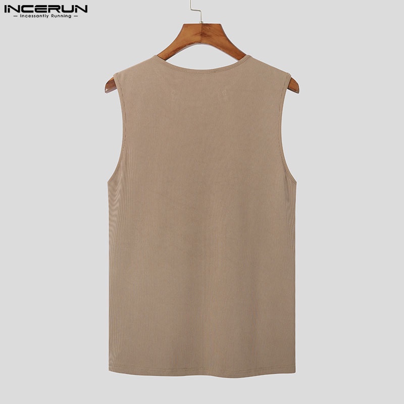 Áo ba lỗ dệt kim INCERUN màu trơn có khóa kéo thời trang mùa hè cho nam