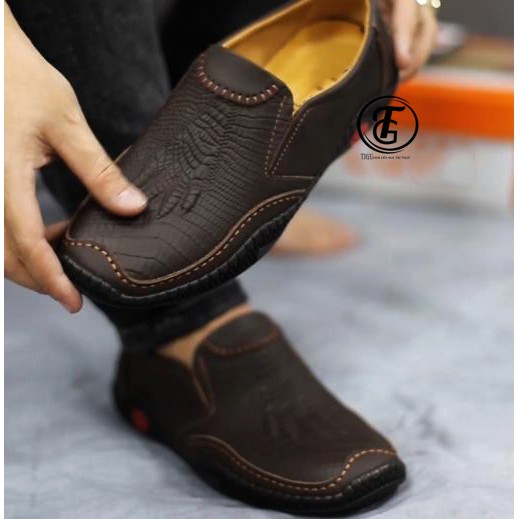Giày lười nam da thật, khâu 2 lớp siêu bền chống nước tốt,giá gốc tại xưởng, thời trang hàn quốc bảo hành 12 tháng [E1]