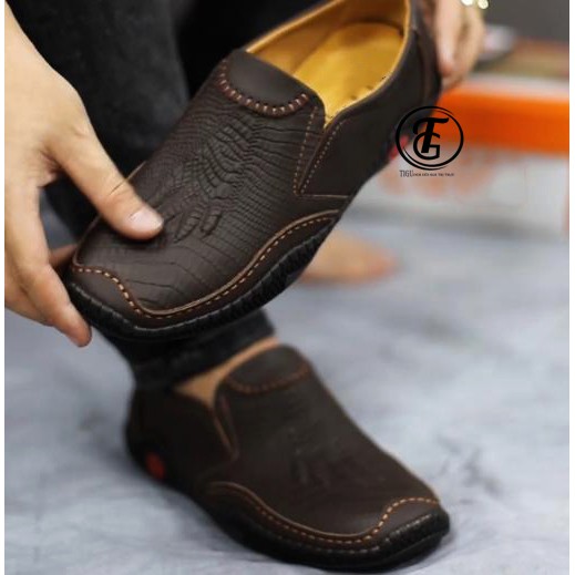 Giày lười nam da ⚡SALE GIÁ GỐC⚡dập vân sang trọng đẳng cấp, đế khâu 2 lớp siêu bền - bảo hành 12 tháng