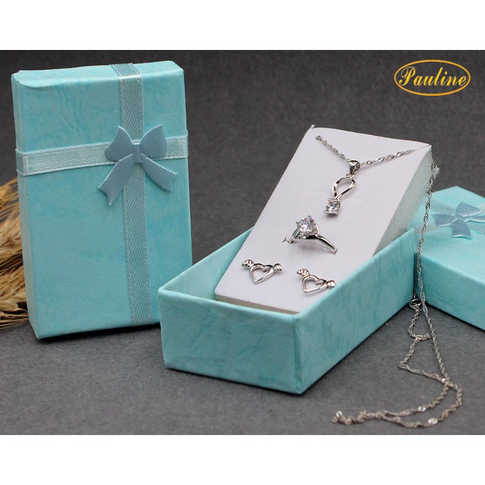 Pauline’s Store - Hộp giấy hộp quà đựng trang sức bông tai nhẫn cao cấp sang trọng đính nơ