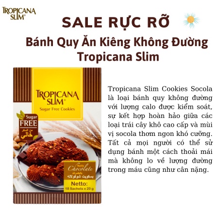 [ HCM Giao Hỏa Tốc] Bánh quy ĂN KIÊNG KHÔNG ĐƯỜNG Tropicana Slim Chocolate 200g (10 x 20g).