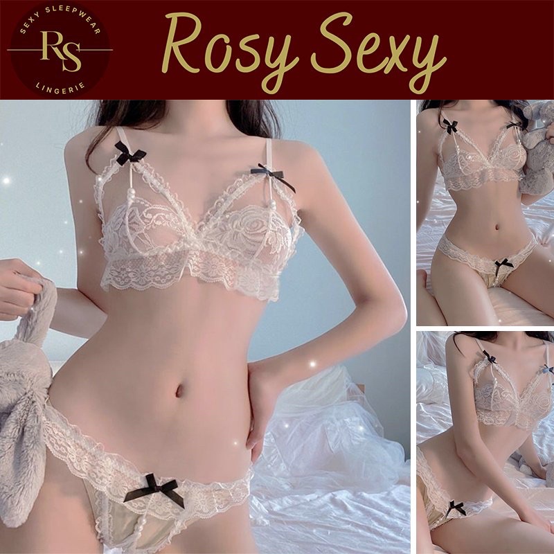 Bộ nội y ren đính nơ quần lót ren nữ sexy bốc lửa QL1G3T5