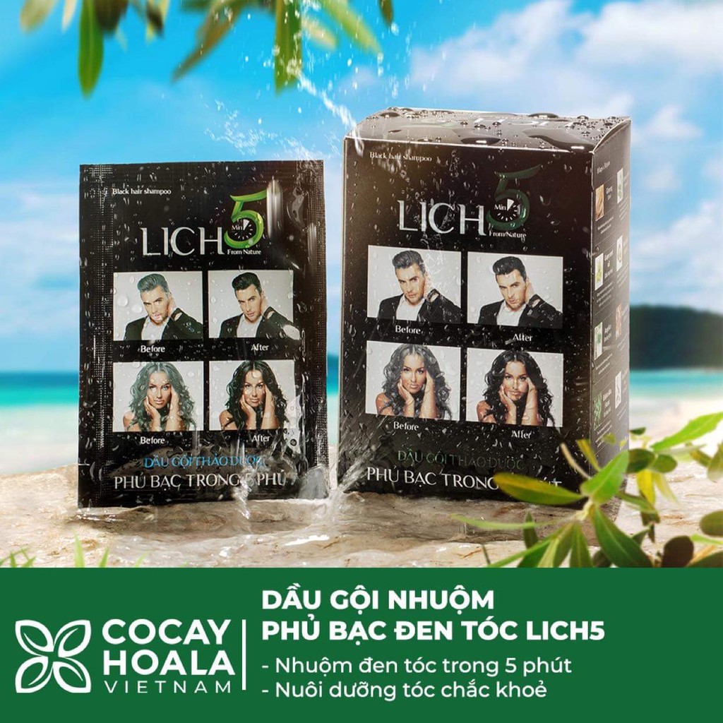 Dầu Gội Lich5 Cocayhoala làm đen tóc trong 5 phút hộp 10 gói