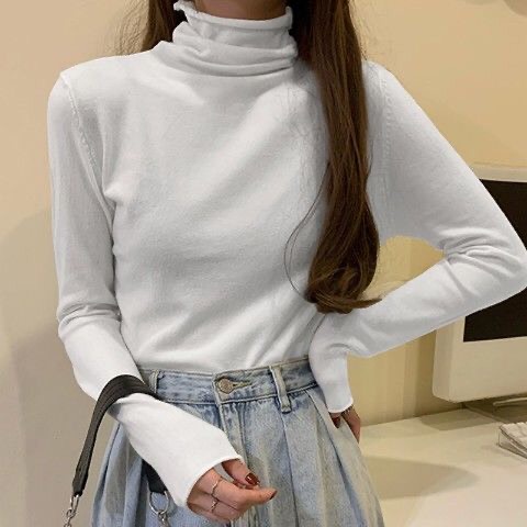 Áo len cao cổ mỏng nữ dài tay nữ thu đông giữ nhiệt basic trắng đen be nâu | BigBuy360 - bigbuy360.vn