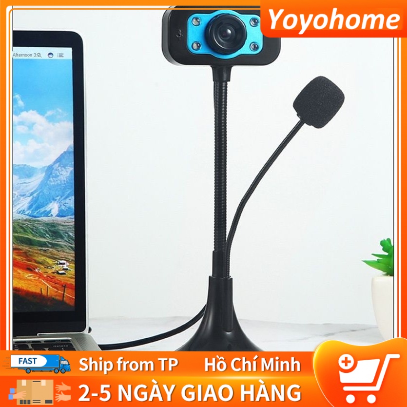 Webcam Chân Cao có mic dùng cho máy tính có tích hợp mic và đèn Led trợ sáng - Webcam máy tính để bà