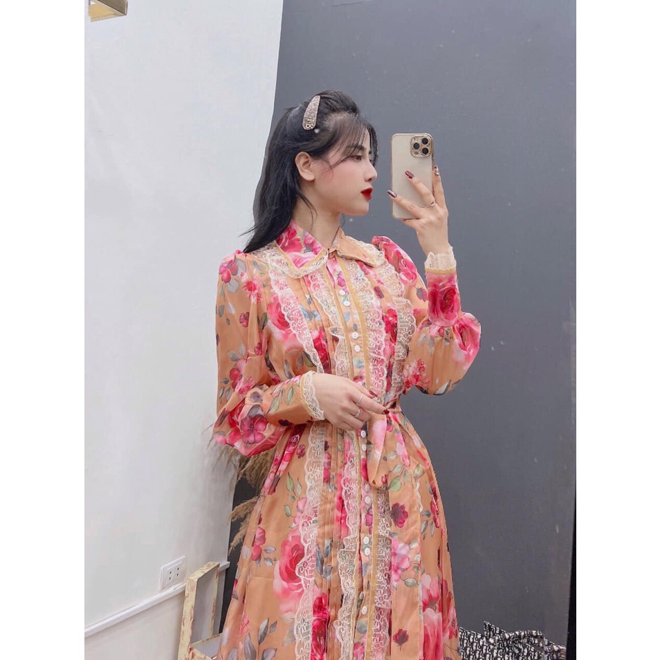 Váy tơ hoa viền ren nhung siêu xinh