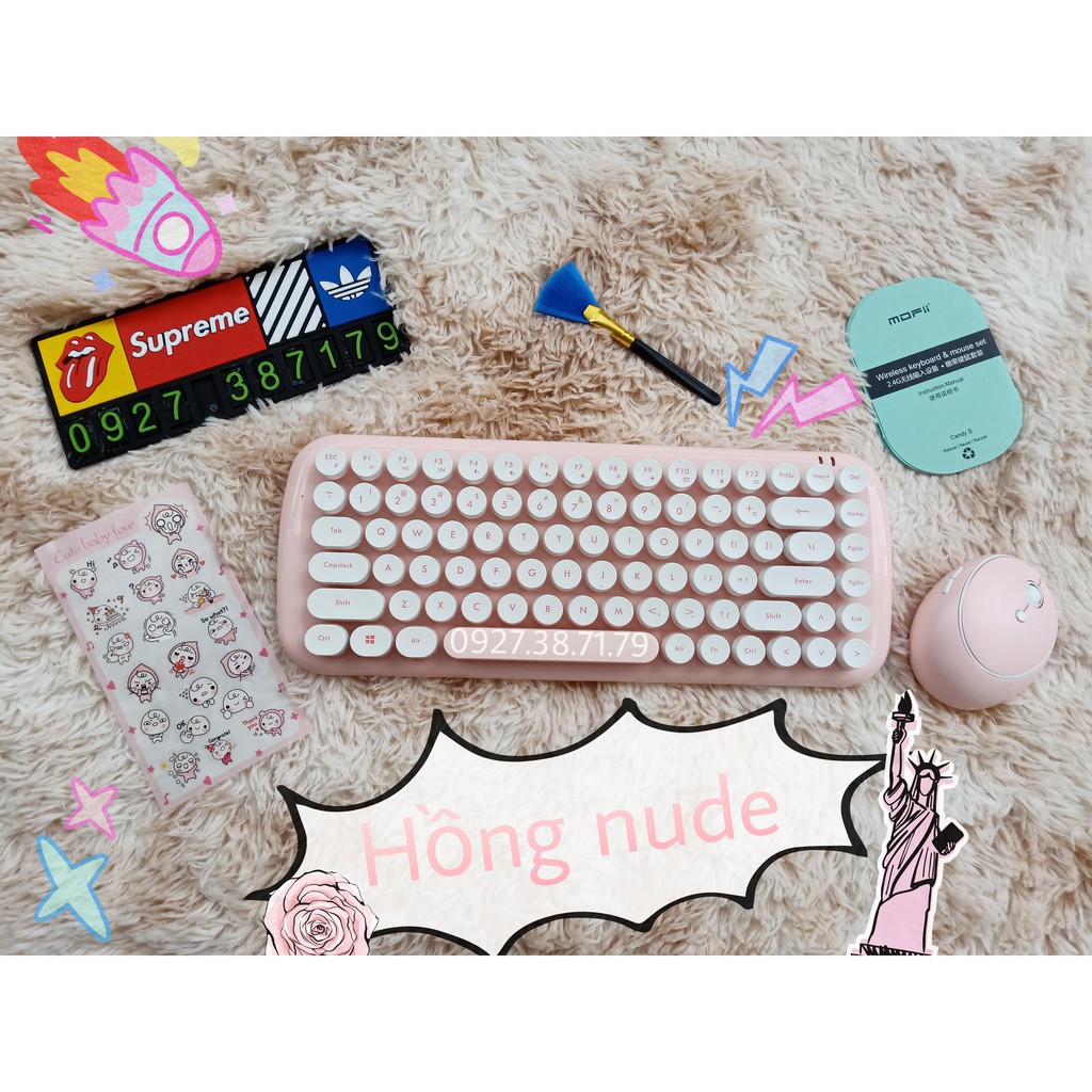 Bộ bàn phím không dây giả cơ và chuột MOFII Candy S Basic - Dùng cho máy tính bàn, laptop, tivi....Tặng kèm Sticker, Cọ