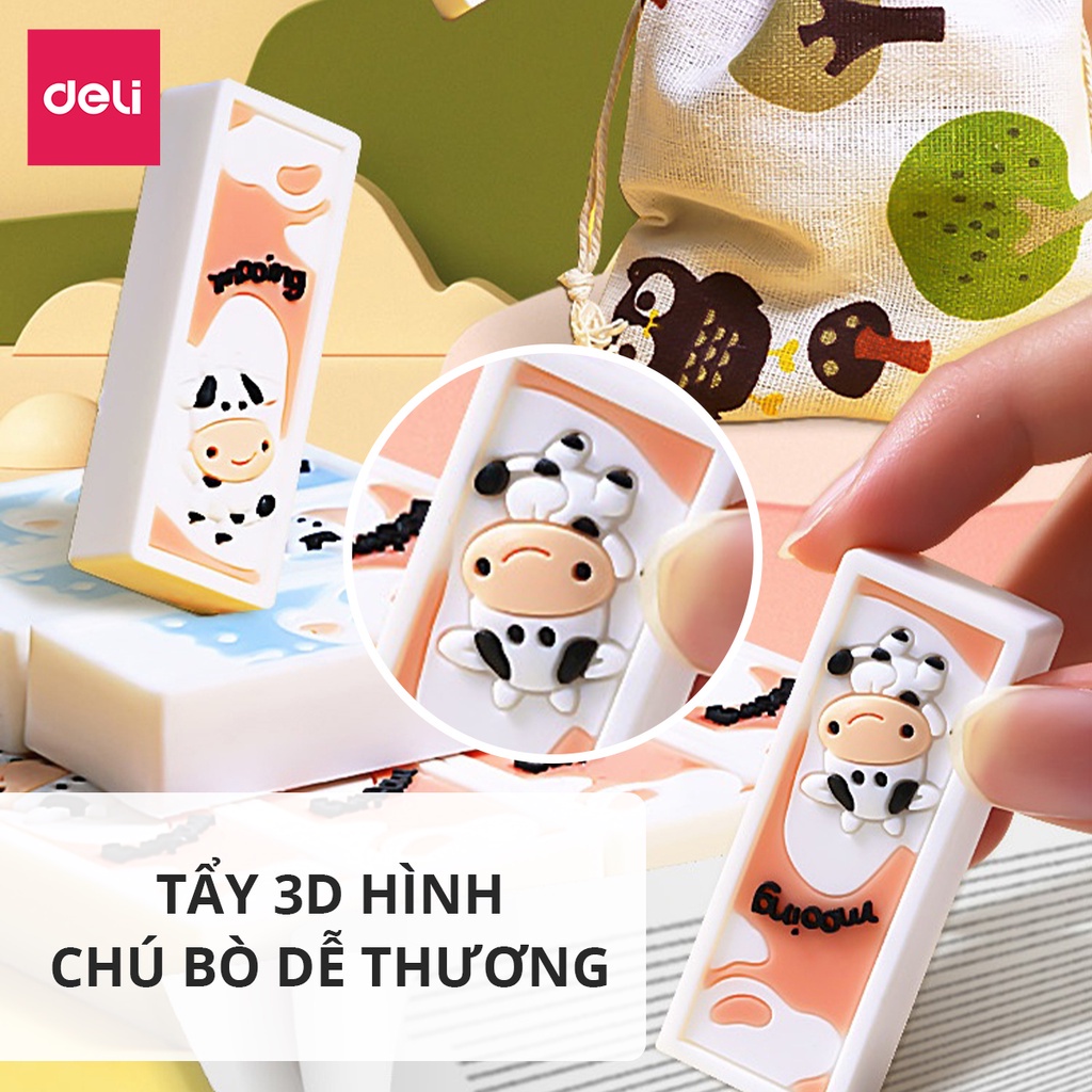 Tẩy hình 3D bò sữa Deli - mền dẻo chắc chắn, ít vụn - Xanh dương/ Cam - 71119 - vpp Diệp Lạc (sỉ/lẻ)