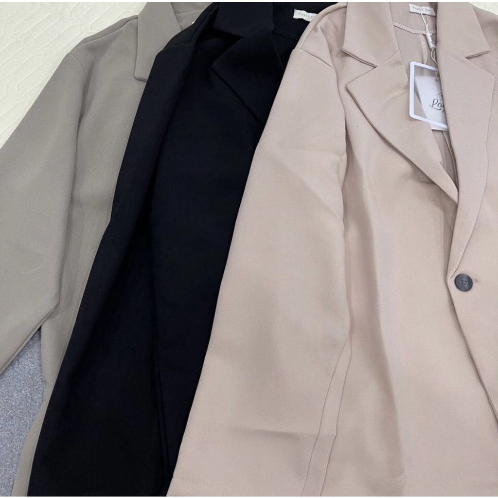 [Ảnh thật] Áo blazer 2 lớp màu nâu tây túi nắp Hàn Quốc