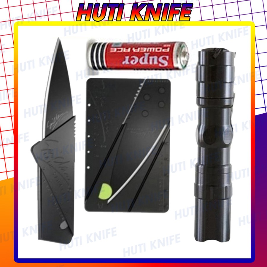 Bộ 1 Đèn Pin Siêu Sáng 3w full box Và 1 Dao Gọt Hoa Quả ATM Bỏ Ví