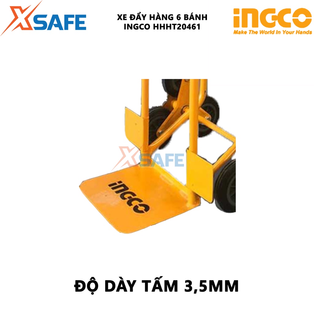 Xe đẩy hàng 6 bánh leo cầu thang INGCO HHHT20461 Xe kéo hàng cầm tay khả năng tải 200kg, vận chuyển hàng hóa cồng kềnh