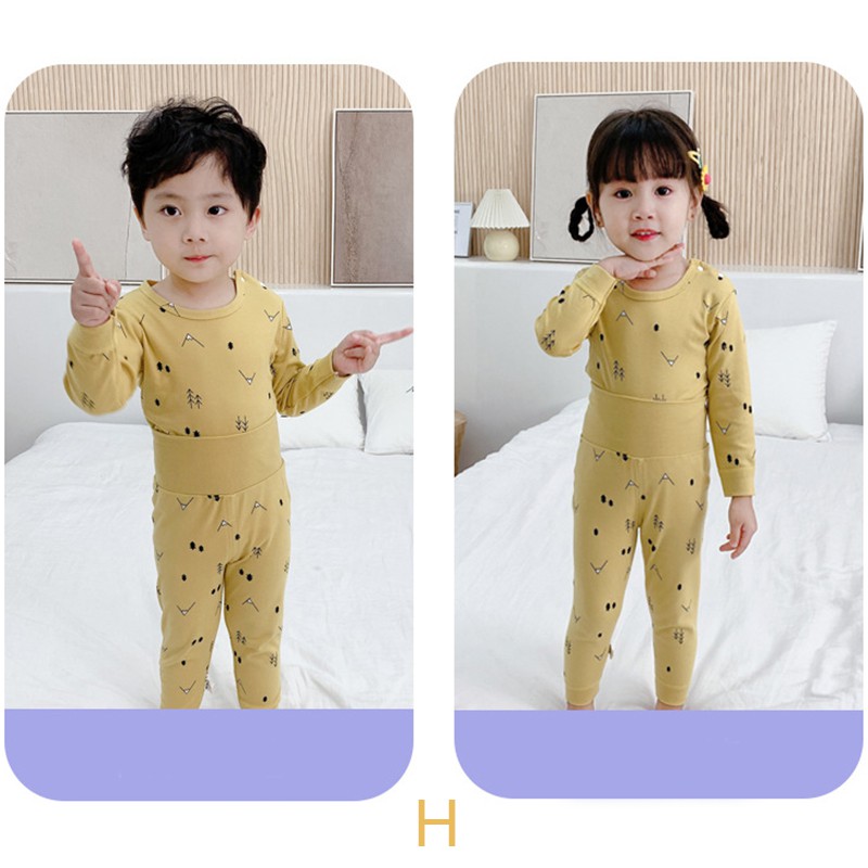 Bộ Đồ Ngủ Tay Dài Vải Cotton Mềm Eo Cao In Hình Động Vật Hoạt Hình Đáng Yêu Cho Bé