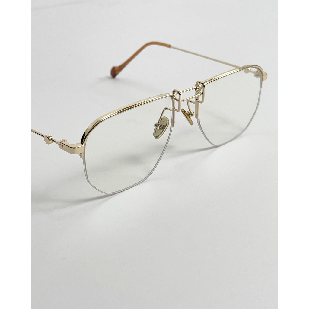 Kính nửa gọng có sẵn hình oval màu vàng gold chất liệu thép không gỉ tròng chống UV 400 phong cách vintage ảnh thật