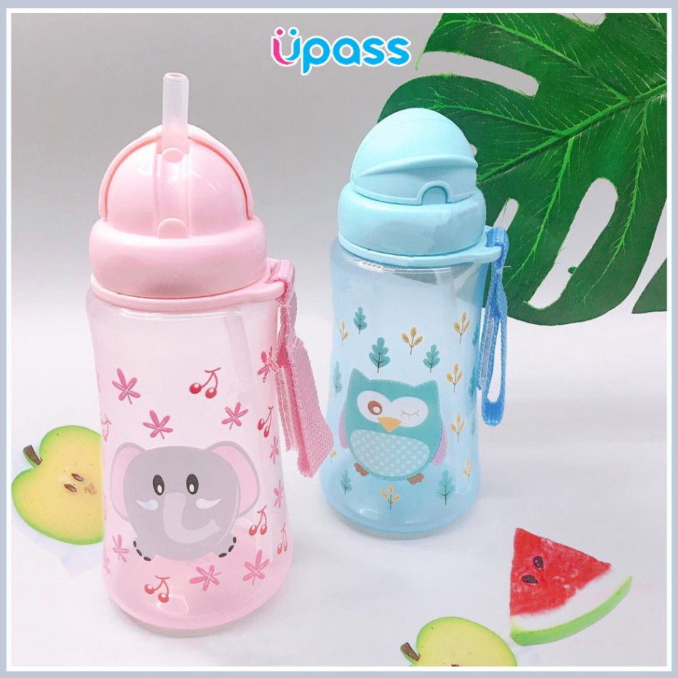 Bình uống nước có ống hút mềm Upass 300ml cho bé trai, bé gái