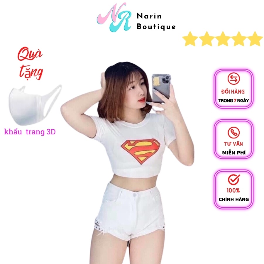 Áo Croptop Hình Superman Khoe Dáng Đẹp Dễ Phối Đồ Phong Cách Hàn Quốc Trẻ Trung Năng Động Xinh Xắn | Áo Croptop CT26
