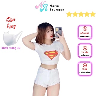 Áo Croptop Hình Superman Khoe Dáng Đẹp Dễ Phối Đồ Phong Cách Hàn Quốc Trẻ Trung Năng Động Xinh Xắn | Áo Croptop CT26