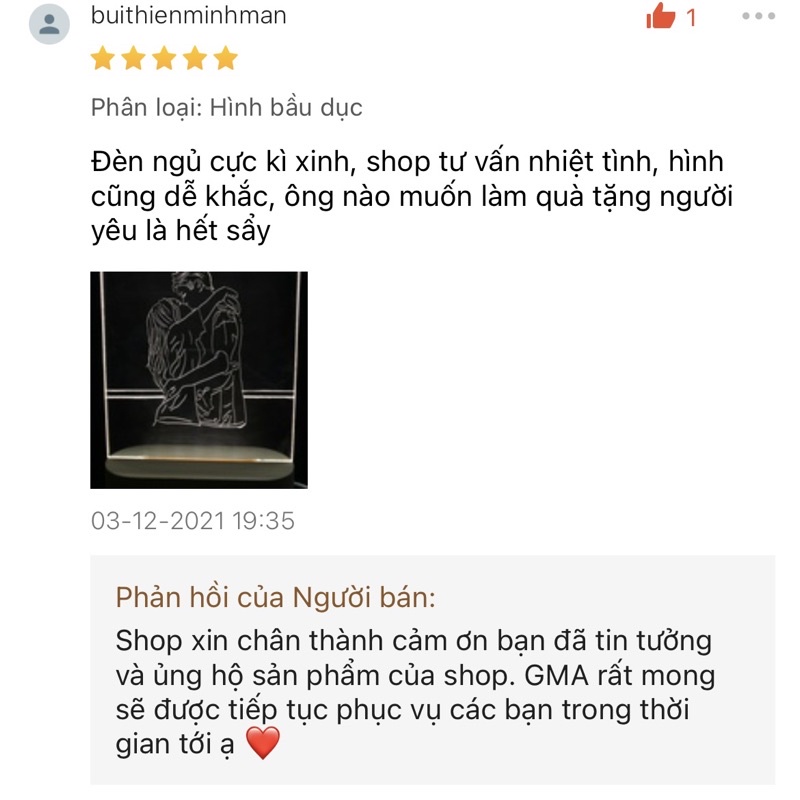 Đèn ngủ tự khắc theo yêu cầu GMA Studio