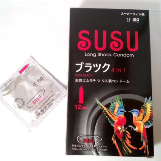 Bao cao su siêu mỏng SUSU Nhật Bản 4in1 BCS ôm sát, vừa vặn, kéo dài thời gian quan hệ | hộp 12 bao