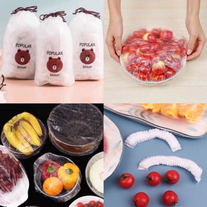 Màng bọc thực phẩm co giãn siêu dai có chun hình túi gấu set 100 chiếc