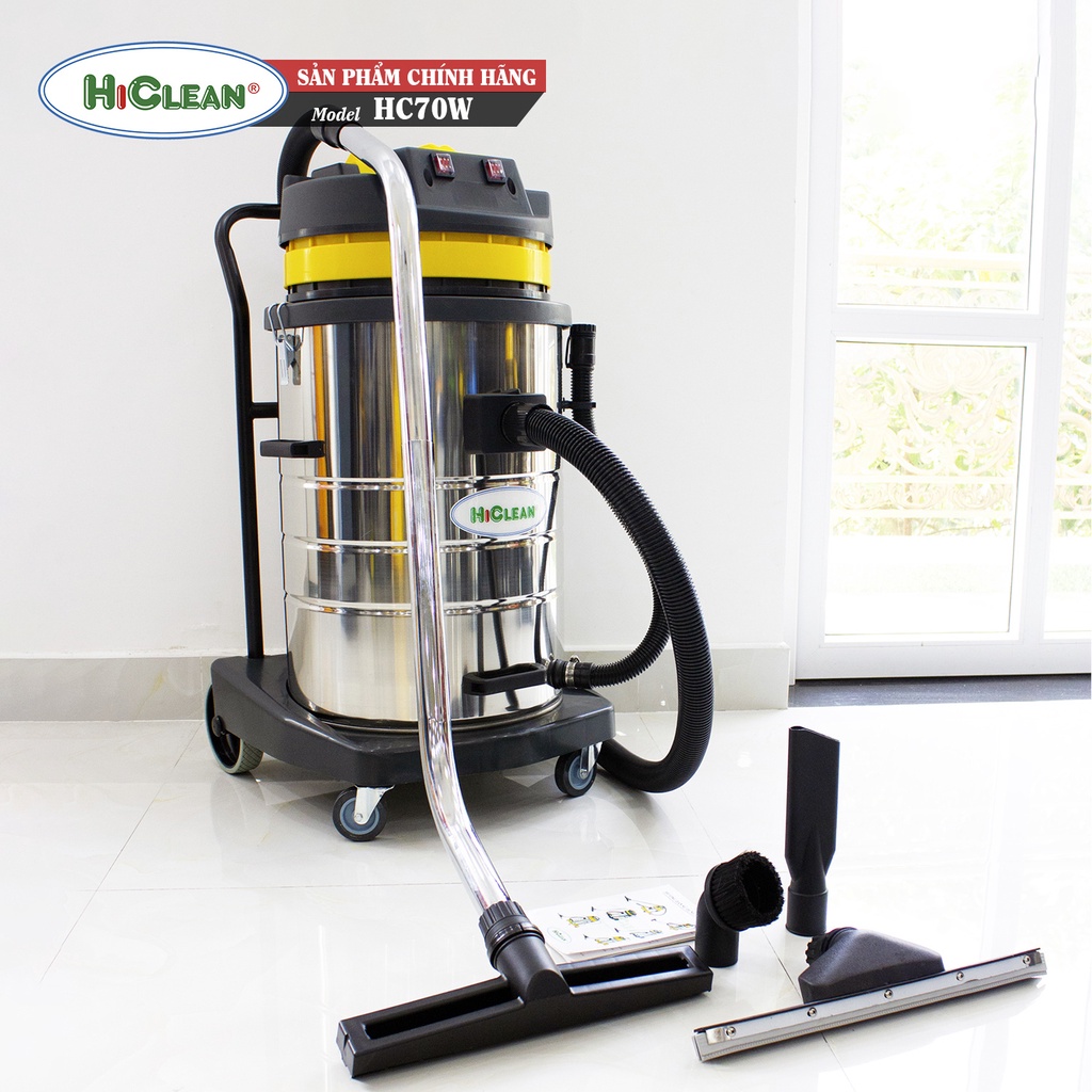 Máy hút bụi công nghiệp HICLEAN HC70W, công suất 2400W, thùng chứa inox 70L