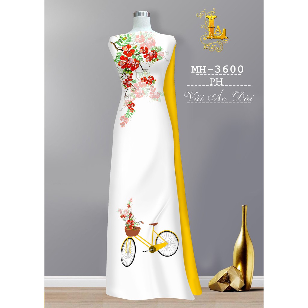 Vải may áo dài in hoa phượng và xe đạp siêu xinh