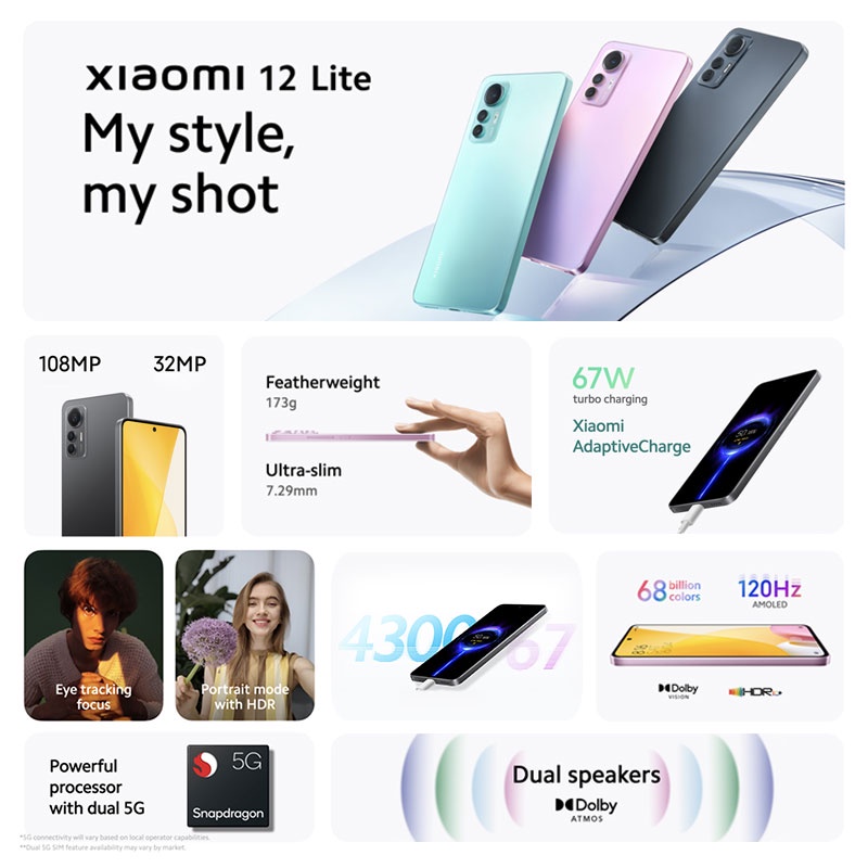 Điện Thoại Xiaomi 12 Lite 6GB RAM + 128GB ROM Snapdragon 778G, 6.55 "AMOLED 108MP Camera 120Hz NFC 67W Sạc Được
