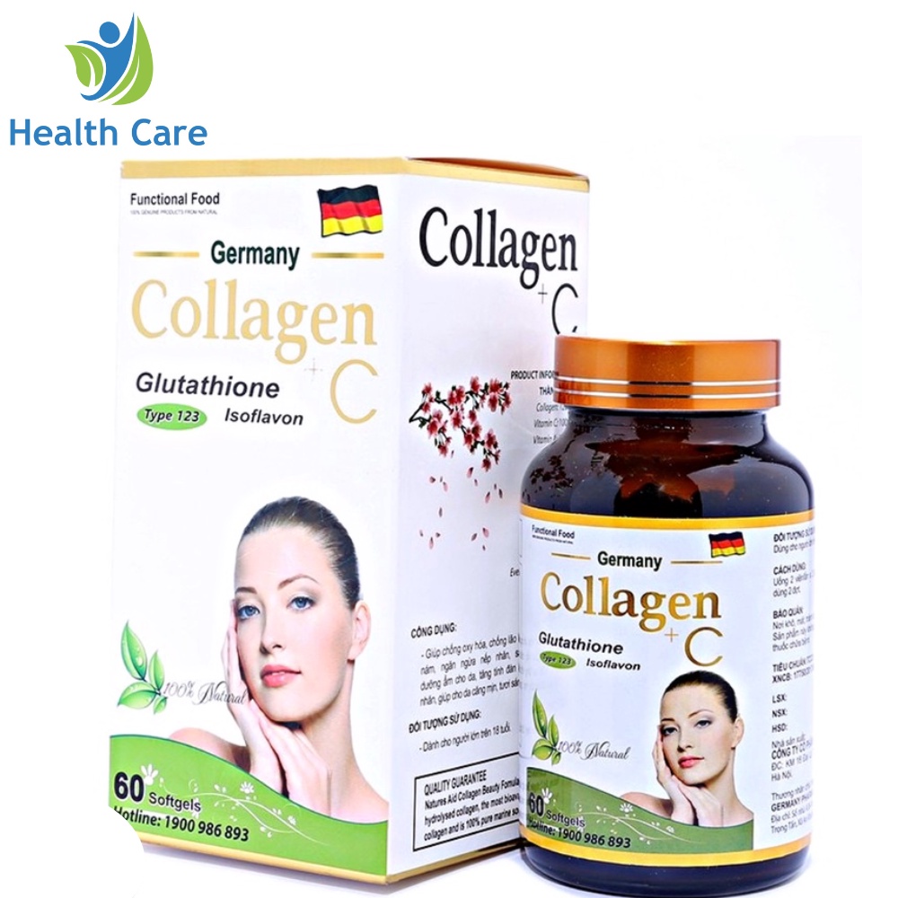 Viên uống đẹp da Collagen +C Glutathione bổ sung Vitamin A E C giảm nám sạm da Hộp 60 viên