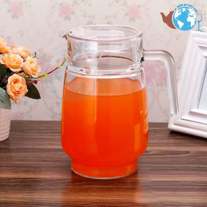 Bình nước thủy tinh có quai cầm dáng bầu miệng rót 1600ml