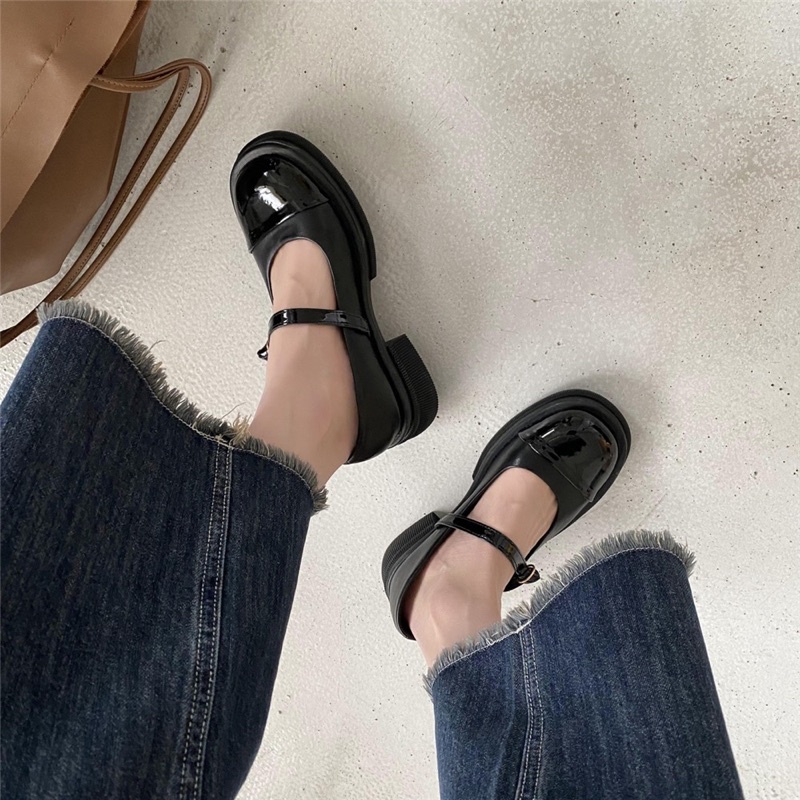 Giày búp bê mũi tròn quai ngang, giày bệt nữ phong cách lolita chất liệu da mềm không đau gáy chân