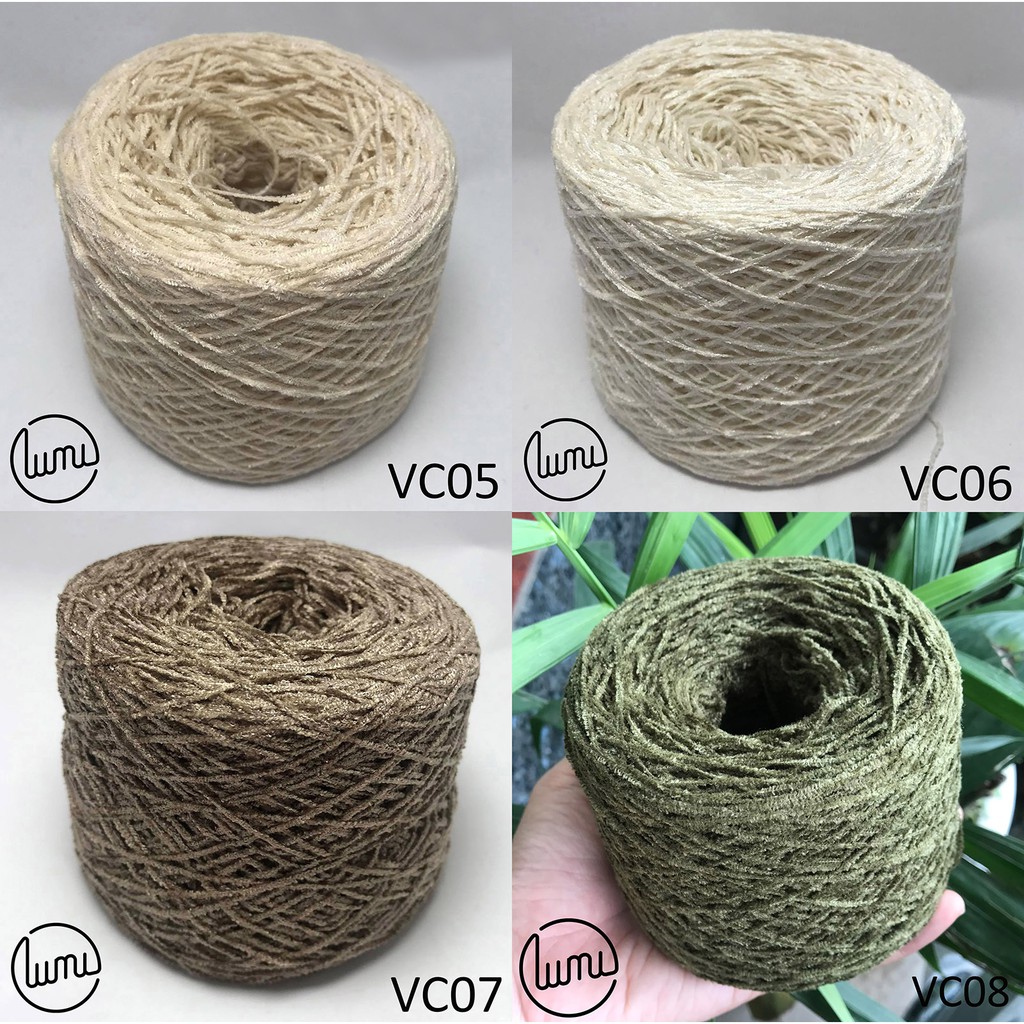 Lumi VC05-VC08 Len Nhung Cotton Siêu Mềm Cỡ Sợi 1mm Thích Hợp Áo, Chăn , Thú Bông 100gr