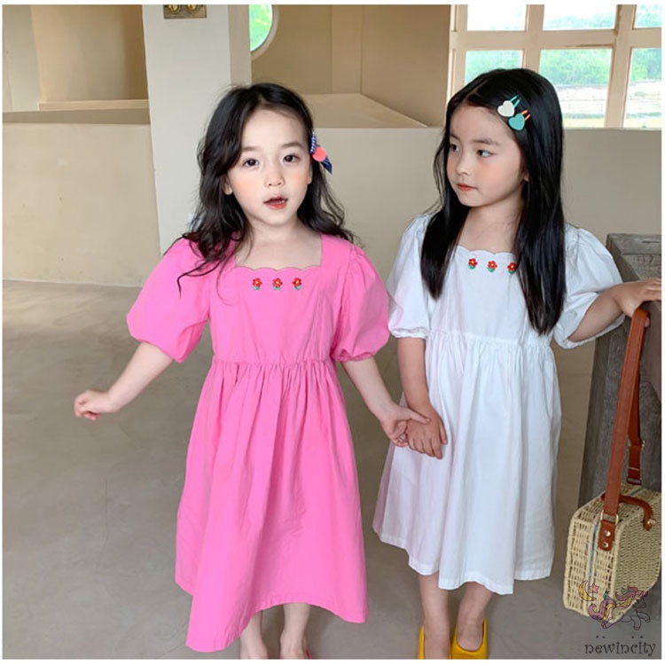 Đầm Công Chúa Tay Phồng Thêu Họa Tiết Thời Trang Hàn Quốc Cho Bé Gái