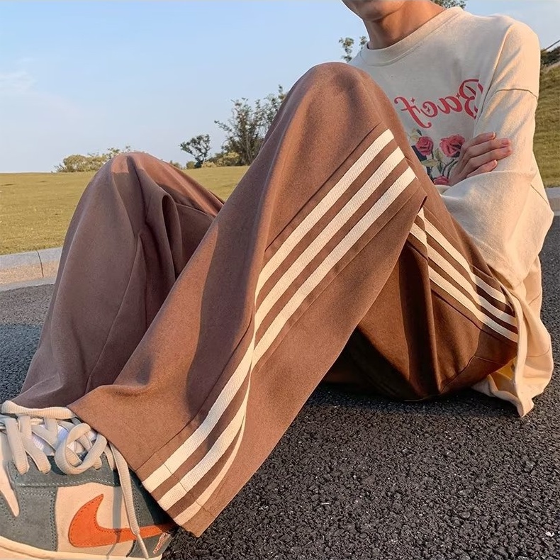 Quần ống rộng Họa Tiết Kẻ Sọc 3 Sọc Thời Trang Phong Cách Hàn Quốc Cho Nữ