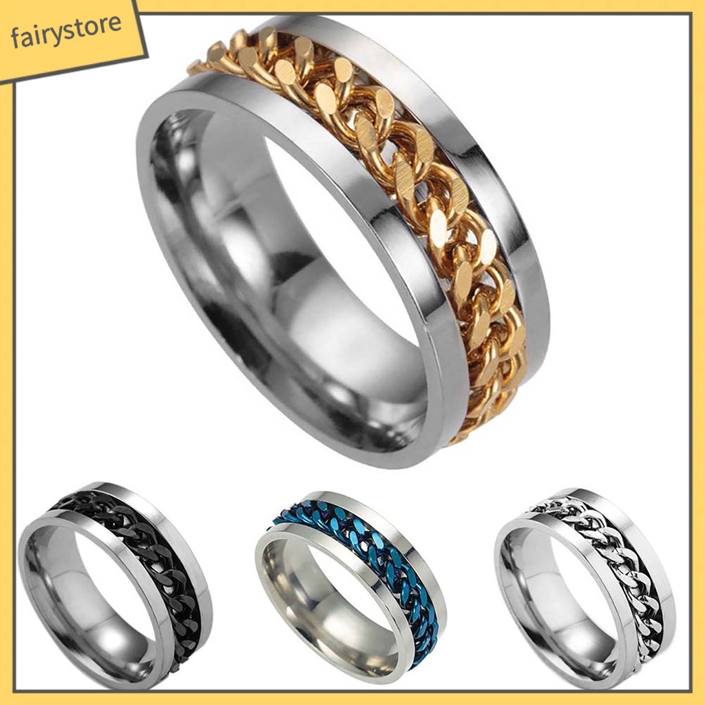 Nhẫn Thép Titan Thiết Kế Dạng Xích Có Thể Xoay Cho Nam